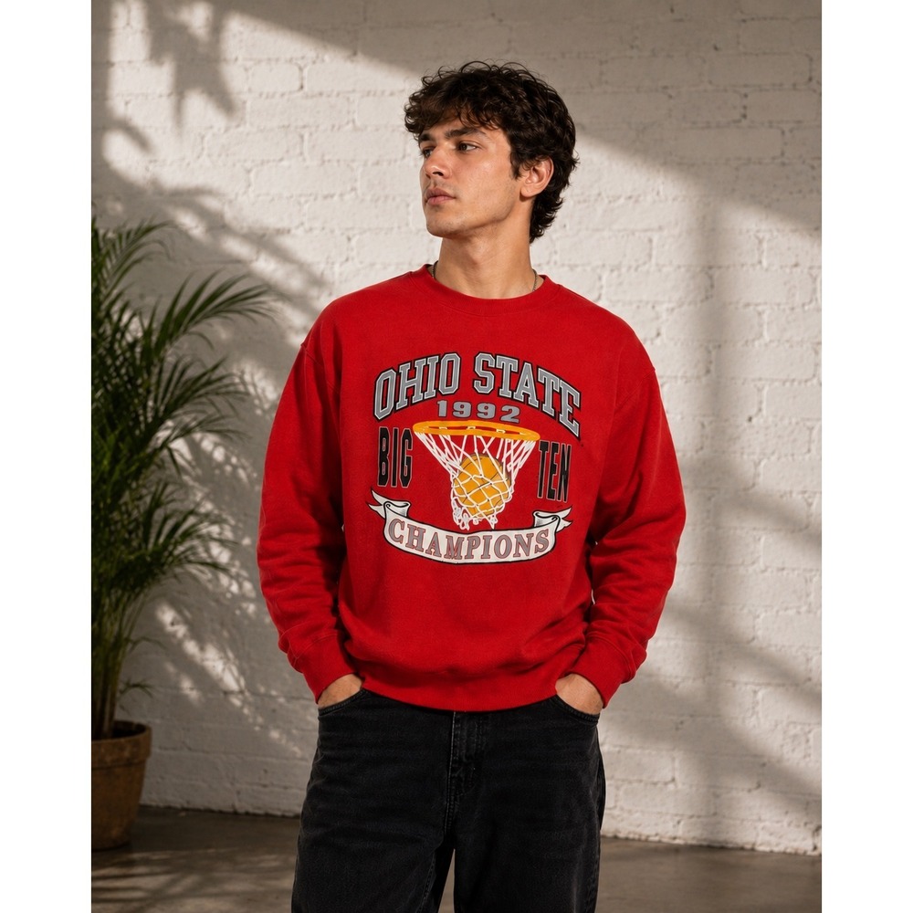 Vintage 1992 Ohio State Big Ten Champions Basketball Sweatshirt Red Large USA‎
